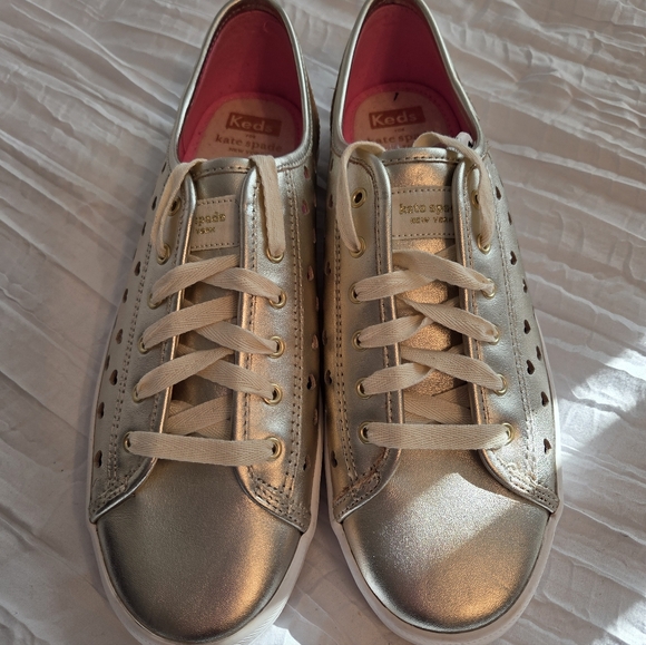 kate spade Shoes - kate spade Metallic Gold Low-Top Lace-Up Sneakers with Pink Lining